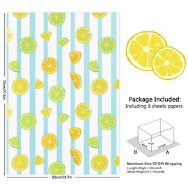 4 Designs 8 Sheets Fruit Wrapping Paper, Lemon, Strawberry, Cherry, Watermelon Pattern, Vibrant Wrapping Paper for Birthdays, Summer Parties, Baby Showers