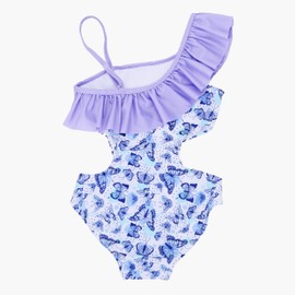 LIZENS Girls' Swimwear Cut Out Trim Ruffle One Piece Beach Bathing Suit for Girls Floral Toddler Kids Swimsuit(BL151,5-6T) Butterfly