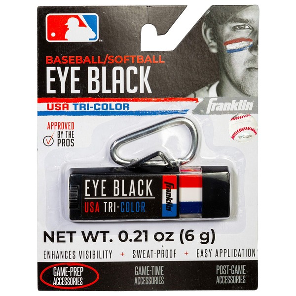 Franklin Sports Baseball Eye Black - Red, White + Blue USA Sports Eye Black Stick for Kids + Adults - Multi Color Eye Black for Baseball + Softball