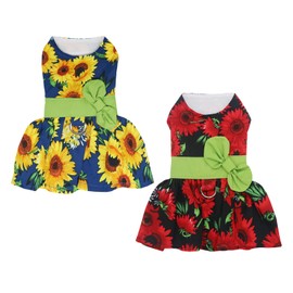 2 Pieces Dog Dresses Puppy Bowknot Luxury Princess Floral Clothes Wedding Evening Dress Summer Tutu Skirt Flower Doggie Dress for Small Dog Girl Sunflower L