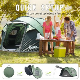 ROAMIST Tents for Camping, 4 Person Easy Pop Up Camping Tent, Waterproof Windproof Automatic Setup Lightweight Camping Tent with Extra Storage, Family Tents for Camping, Hiking & Traveling, Green