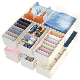 Drawer Organizer Clothes 12 Pack - Dresser Organizer for Baby Clothes, Underwear, Sock - Nursery Organization - Foldable Closet Organizatio Dividers for Bra, Belt, Tie, Beige