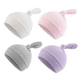 Bamery Newborn Hospital Hat Organic Cotton Baby Hat 0-12 Months Preemie Infant Boy Girl Beanie Cap 4-Pack (4pack-b, 3-12 Months)