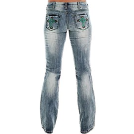 Bootcut Jeans for Women Mid Rise Ripped Distressed Embroidered Cross Jeans Stretchy Fit Denim Long Pants