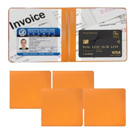 Ziciner 4PCS Car Registration and Insurance Holder, 5.2"× 4.7" Leather Auto Glove Box Organizer with Closure, Essential Car Document Holder for Card, Driver License (Orange)