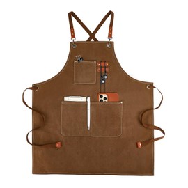 APRONPANDA Cross-Back Chef Aprons for Men Women with Pockets,Cotton Canvas Adjustable Cooking Work Apron for Kitchen,BBQ & Grill,Garden (Brown)