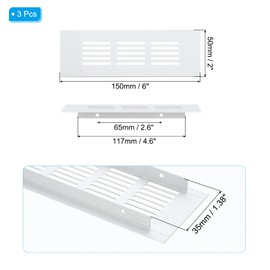 PATIKIL 6 x 2 Inch Door Air Vent Cover, 3 Pcs Heavy Duty Aluminum Grille Ventilation Cover Louvered with Mounting Screws for Cabinet Wardrobe Door, Silver