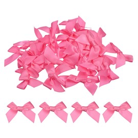 MECCANIXITY 100Pcs Mini Ribbon Bow Mini Fabric Satin Ribbon Flower Bows for Craft DIY Sewing Wedding Birthday Party Dark Pink