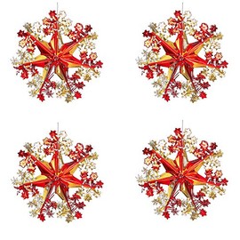 Widdle Wonderland Red/Gold Christmas 2 Tone Foil Ceiling Decorations - Set 4 40cm Star Snowflakes