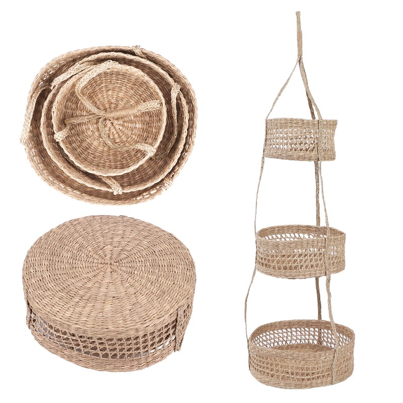 Hanging Fruit Basket Rattan 3 Tiers Multifunctional Foldable Elegant Style