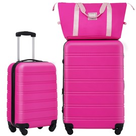 Merax Luggage Set Carry On Luggage with TSA Lock Hard Shell Suitcases & Travel Bag Dual Spinner Wheels Lightweight Durable Travel Set (Deep Pink, 3 PC(20+28+Bag))