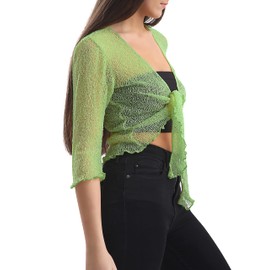 Love My Fashions® Women’s Fish Net Knitted Tie Up Bolero Shrug Top Ladies 3/4 Sleeve One Size Fits All Navy Blue