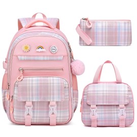 MOMUVO School Backpack Set for Girls,3pcs Bookbag with Lunch Box Pencil Case Kids School Bag Set