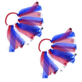 4th of July Hair Ties 2PCS Patriotic American Red White and Blue Hair Accessories for Women Elastic Scrunchies USA Patriotic Ponytail Holder Stars Independence Day Party