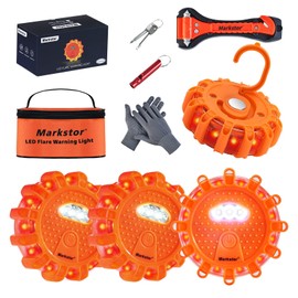 Markstor 4-Pack-Parts LED Road Flare Car Emergency Kit,Magnetic Base & Hook Road Flares Safety Light With 9 Flashing Modes,Roadside Flares Emergency Lights For Vehicles (4 Pack Parts)