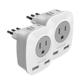 VINTAR [2 Paquetes] Adaptador de Enchufe Italia de Viaje, Adaptador de con 2 USB y 2 enchufes Americanos, Adaptador de Salida 4 en 1 USB Dual, Adaptador de Viaje de Italia Uruguay Chile (Tipo L)
