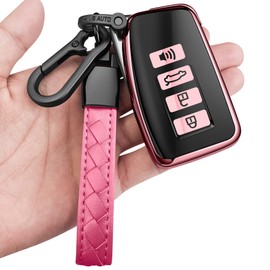Sindeda for Lexus Key Fob Cover with Keychain Soft Full Protection Key Shell Key Case Compatible with Lexus RX IS ES GS LS NX RS GX LX RC LC (Pink)