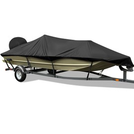Mionovity Boat Cover 16-18.5 ft, Waterproof Bass Boat Cover 16 17 18 Foot, 16'-18.5' Boat Cover, 800D Canvas Heavy Duty Boat Cover 17 feet with Motor Cover, Fits V-Hull,Fishing,Runabout Bowrider Boat