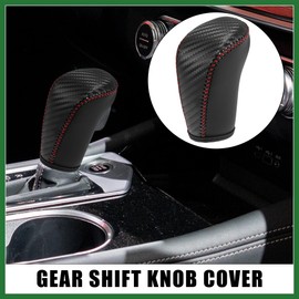 Motoforti Faux Leather Gear Shift Knob Cover for Nissan Altima 2019-2021 Sentra Versa 2020-2021 Kicks 2018-2021 ar Protect Accessories Case Carbon Fiber Black with Red Stitches Long-lasting