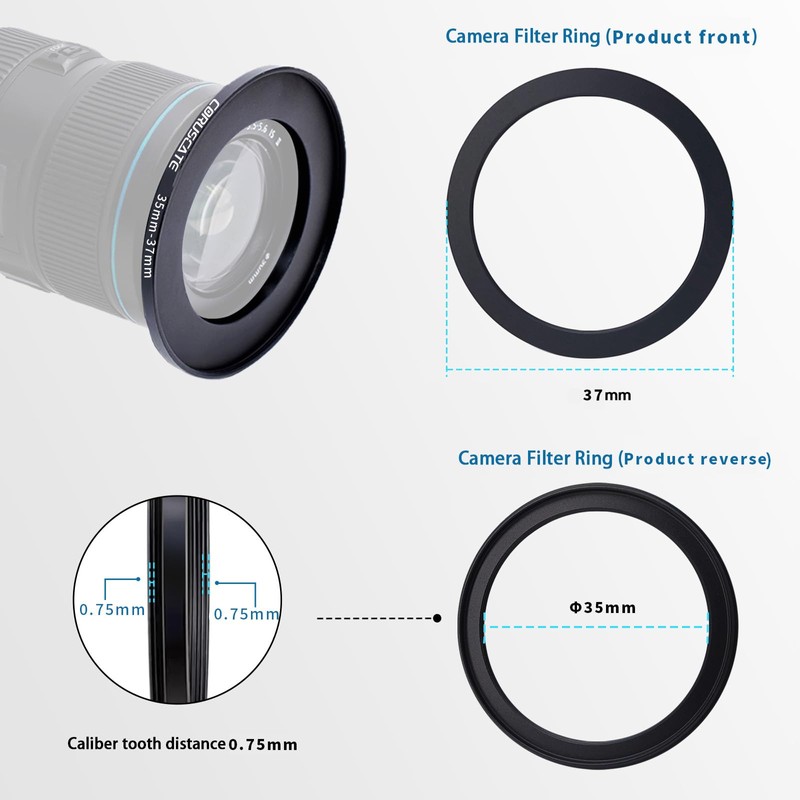 35 mm to 37 mm Filter Ring Adapter, Compatible with