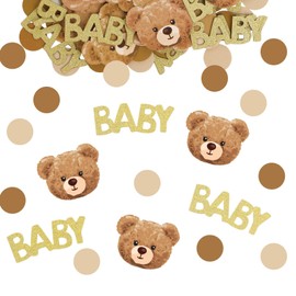 Bear Baby Shower Confetti – 100PCS Teddy Bear Table Decorations – Gold Baby Shower Table Scatter for Boys Girls Gender Reveal – Cardboard Baby Confetti for Birthday, Baptism, DIY Crafts