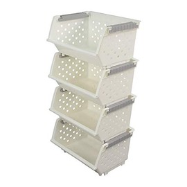 Yarebest 4-Tier White Household Stackable Storage Organizer Bin Basket Set