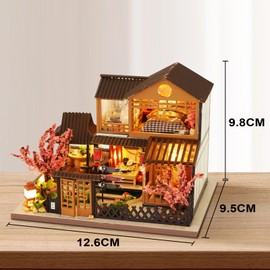 Cuteefun DIY Tiny Miniature House Kits, 1:36 Mini Dollhouse with LED, Wooden Crafts for Adults Teen to Building, Birthday (Cherry Blossom Courtyard)