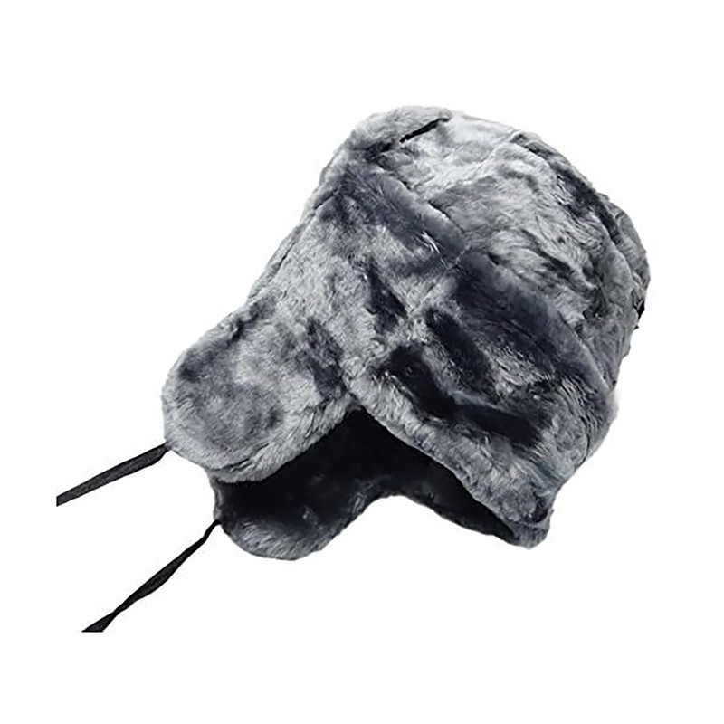 Gray Fur Winter Ushanka Hat with RED STAR Emblem (X-LARGE)