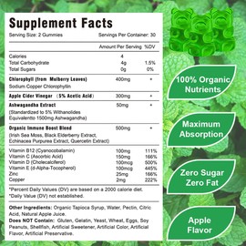 Chlorophyll Gummies - Super Green 13 in 1 with Ashwagandha Vitamin C Zinc & Copper for Body Odor, Skin Energy Immune Support Deodorant for Women - 120 Count