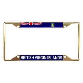 Sign Destination Metal Insert License Plate Frame British Virgin Islands Flag Country Style A Weatherproof Car Accessories Gold 4 Holes Solid Insert Set of 2