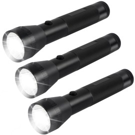 Hilngav Heavy Duty 2-Cell D Battery LED Big Flashlights, High Lumens, Single Mode, Aluminum, Rugged Metal Flashlight for Outdoors and Emergency Power Outages (3 Pack)