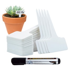 CTCNGH 100 Pcs Thickened T-Type Plastic Plant Labels, 3.82”x2.33” Nursery Garden Plant Tags for Seedlings&Pots Name Writing Mark- Reusable and Waterproof,White Color