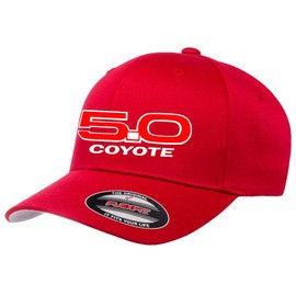 Ford Mustang Coyote 5.0 Classic Logo Design Flexfit 6277 Athletic Baseball Fitted Hat Cap red L/XL