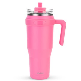 Zukro 50 oz Tumbler with Handle and Flip Straw, Leakproof Large Insulated Stainless Steel Cup with Sip/Straw 2-in-1 Lid Fit in Cupholder, No Sweat, Dishwasher Safe, Keeps Drinks Cold 30 Hrs, Azalea