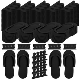 Silicherry 300 Pairs Disposable Pedicure Slippers and Toe Separators Kit Include 80 Disposable Foam Pedicure Flip Flops 220 Pairs Toe Separators for Women Nail Spa(Black)