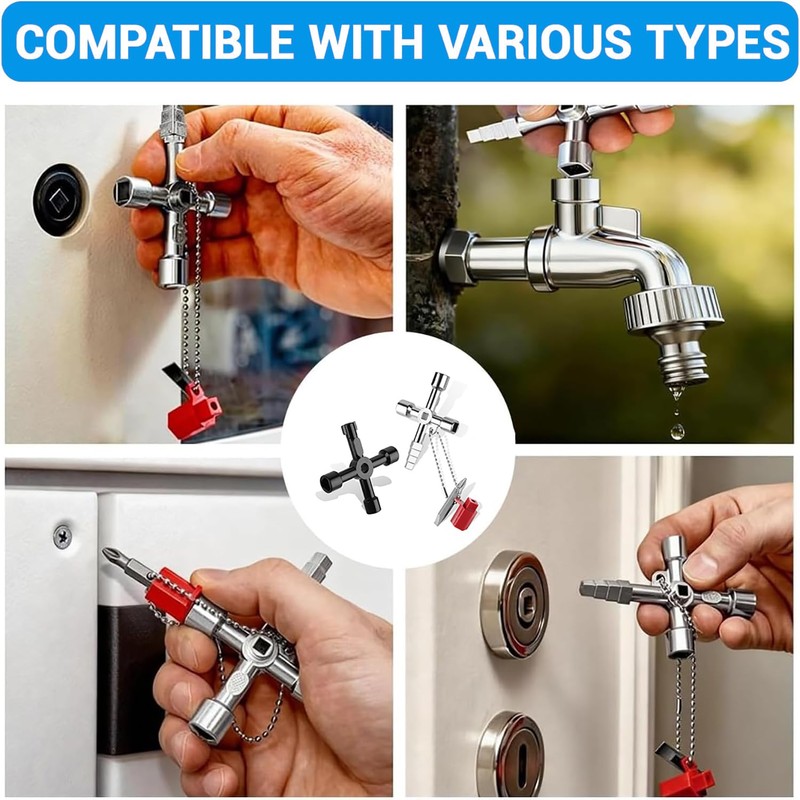 Changbloom 2 Pcs Multifunctional 4 Way Sillcock Key Wrench Set,