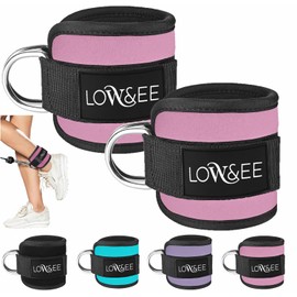 LOW&EE® Pack of 2 Ankle Strap Pulleys Gym - Ankle Brace for Pulley Padded for Women and Men - Gym Ankle Strap for Cable Machine Fitness and Gym - Gym Accessories (Pink)