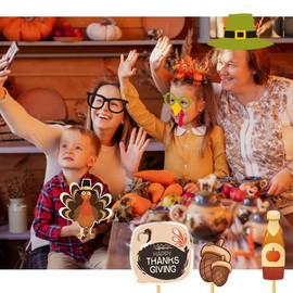 20 Pcs Thanksgiving Day Photo Booth Props Turkey Masks Selfie Photobooth Props for Thanksgiving Day Party Decorations Supplies
