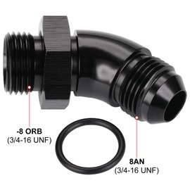 Podavelle 8AN Male Flare to 8AN -8 ORB O-ring Boss 45 Degree Full Flow Fitting Adapter Aluminum Black