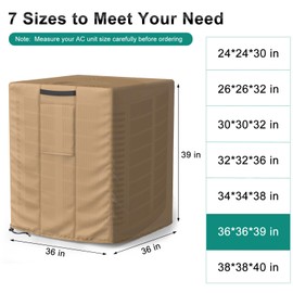 BROSYDA Central Large Air Conditioner Cover for Outside Units, Waterproof & Windproof Outdoor AC Units Cover Brown (36"x36"x39" Inch)
