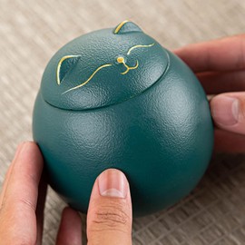 SENLZLU Ceramic Cat Treat Jar With Lid, Decorative Tea Canister, Airtight Cat Cookie Jar for Tea, Candy, or Kitchen Storage