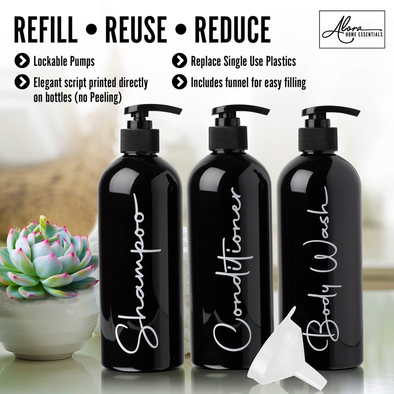 Alora Reusable Shampoo and Conditioner Bottles - Set of 3