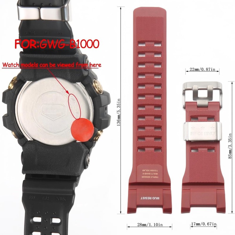 Resin Strap Compatible with Casio GWG-B1000-1A4JF Master of G Series