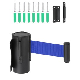 PATIKIL Fixed Wall Mount Retractable Belt Barrier, 9.84 Feet Fixed Retractable Belt Barrier with Steel Case for Crowd Control Retail Store Stadium, Black/Dark Blue