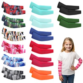 Falzqq 14 Pairs Arm Sleeves for Kids, UV Sun Protection Compression Cover Cooling Arm Sleeves for Sport Football Baseball Basketball Volleyball Boy Girl Toddler