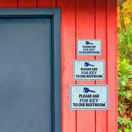 Classic Framed Plus Please Ask For Key To Use Restroom Wall or Door Sign | Friendly Public Bathroom Signage - Medium