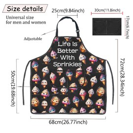 JXGZSO Sweet Ice Cream Lover Gift Ice Cream Apron With Pockets Life Is Better With Sprinkles Ice Cream Cooking Apron Foodie Gifts