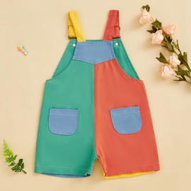 xiabingeang Toddler Boy And Girls Colorful Overalls Patchwork Suspender Shorts Adjustable Straps Romper Summer Loose Pants (Green, 6-12 Months)