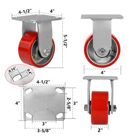 NINOSO 4" Caster Wheels, Heavy Duty Casters Set of 4 with Load 3200lbs Capacity for Workbench,Tool Box,Dolly, Platform Truck (2 Swivel & 2 Rigid)