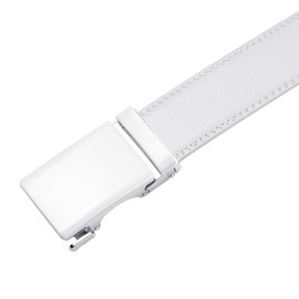 Nelbons Men's Belt, Slide Ratchet Belt for Men with Leather 1 3/8“ width 35mm,Trim to Fit (Y-white 01, 130cm / 28 "-44" adjustable waist)